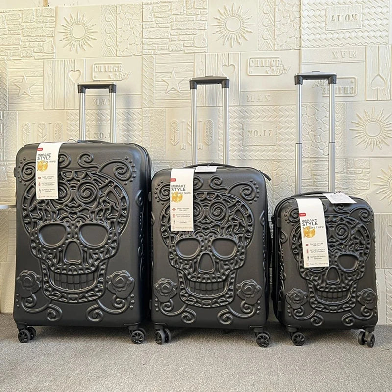 Personality pop elements travel luggage Punk Trend Skeleton suitcase 20" boarding box 24/28" customs lock carry on trolley bag