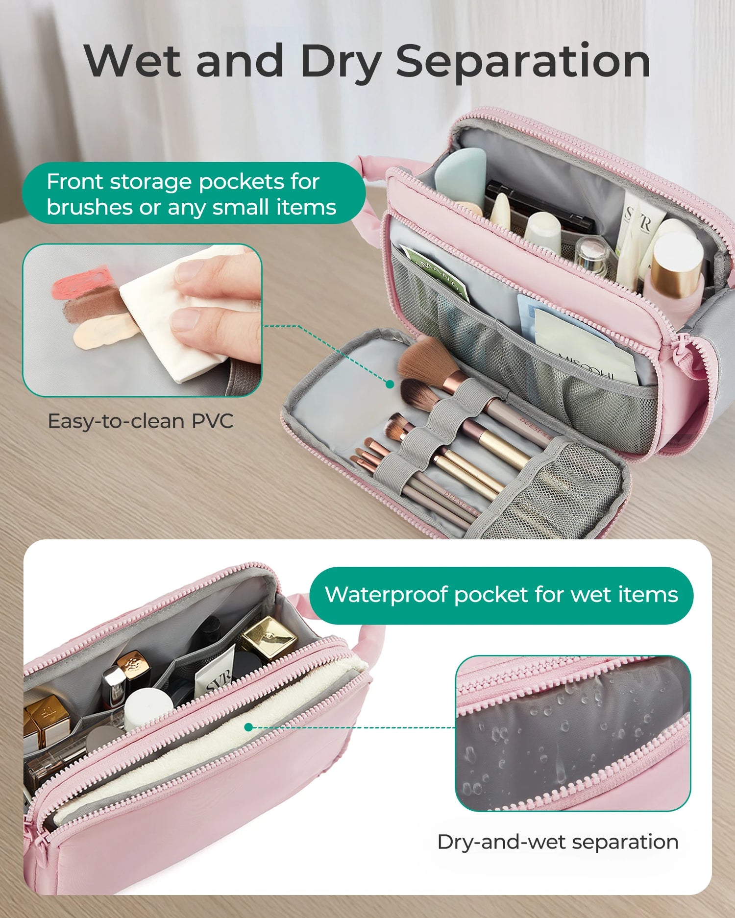 BAGSMART Travel Makeup Bag Cosmetic Organizer Case for Travel Essentials Toiletries Accessories Bottles Brushes