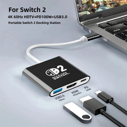 3 In 1 USB C Docking Station USB 3.0 Type-C to HDMI-compatible 4K, Multifunctional Docking Station for Switch/Laptop Phone