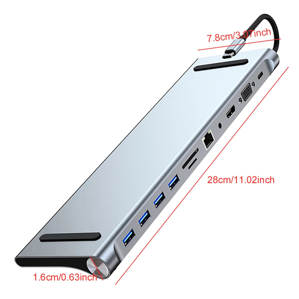 11 in 1 USB C Docking Station with 4K HDMI-Compatible VGA Ethernet 100W PD SD/TF Type C Dock 1* USB 3.0 3*USB2.0 Hub for MacBook