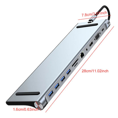 11 in 1 USB C Docking Station with 4K HDMI-Compatible VGA Ethernet 100W PD SD/TF Type C Dock 1* USB 3.0 3*USB2.0 Hub for MacBook