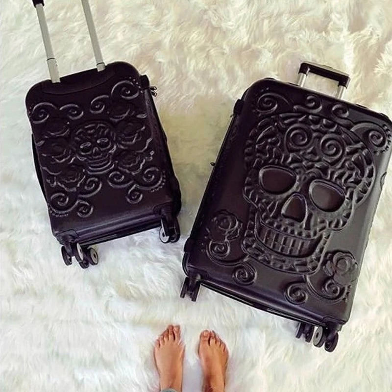 Personality pop elements travel luggage Punk Trend Skeleton suitcase 20" boarding box 24/28" customs lock carry on trolley bag