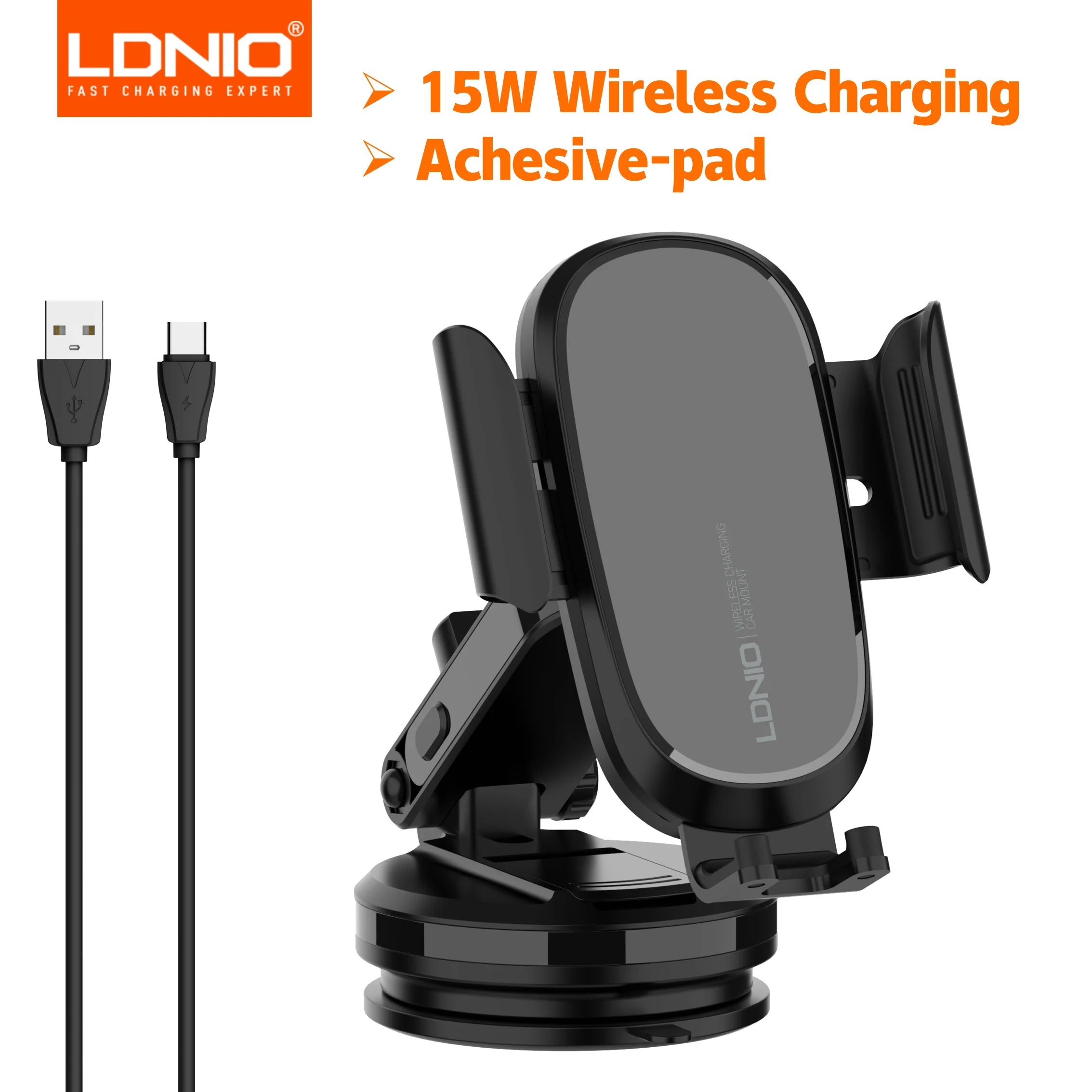15W Wireless Charging Car Mount Phone Holder Mount Hands-Free Universal Cell Phone Mounts for Dashboard/Windshield 360° Rotation