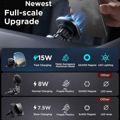 Magnetic Wireless Car Charger, Magnetic  Car Mount Charger, Air Vent 15W Fast Wireless Charging Car Phone Holder Bracket