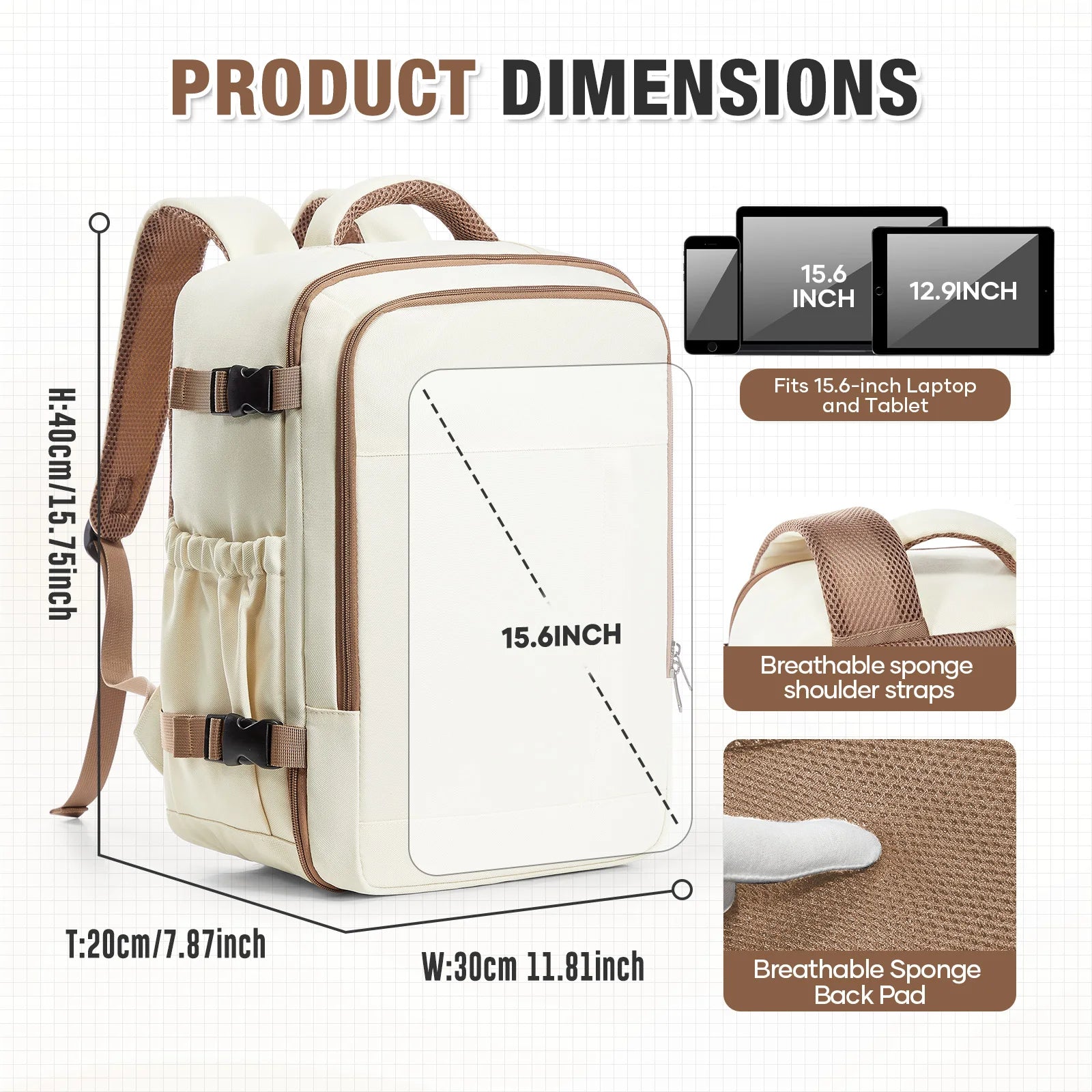 Travel Backpack for Women Men Large Capacity Outdoors Bag 15.6in Laptop Bag Easyjet Ryanair 40x30x20 Carry-On Business  Backpack