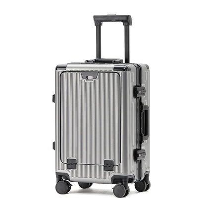 1-Piece Set 20inch Function Computer Aluminum Frame Trolley Suitcase Carry-On Luggage with Shock-Absorbing Brake, Silent Universal Wheels, Cup Holder Function, Phone Holder Function, USB Charging Function, Suitable for Busine