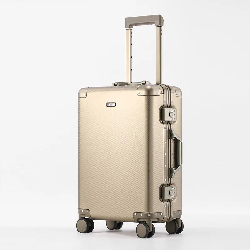 Carry-On Luggage - Premium Aluminum-Magnesium Alloy Trolley Suitcase, New Design, Carbon Fiber Reinforced, TSA-Approved Lock
