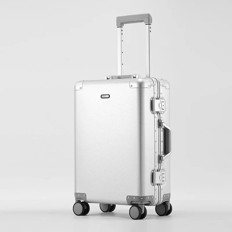 Carry-On Luggage - Premium Aluminum-Magnesium Alloy Trolley Suitcase, New Design, Carbon Fiber Reinforced, TSA-Approved Lock