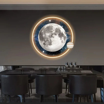 Light Luxury Moon Luminous Entrance Circular Painting Atmosphere Planet with Light Mural Light Bedroom Corridor Decorative Mural