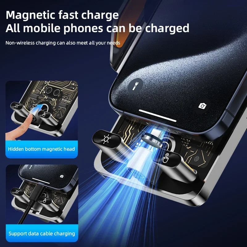 Car-mounted smartphone holder - Automatically detects air outlet. Supports 15W/66W wireless fast charging. Rotatable