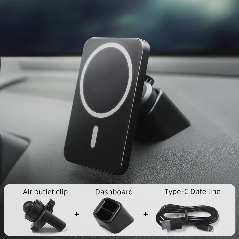 Magnetic Wireless Car Charger Mount Adsorbable Phone For iPhone 15 14 13 Pro Max adsorption 15W Fast Charging Alloy Frame Holder