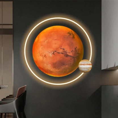 Light Luxury Moon Luminous Entrance Circular Painting Atmosphere Planet with Light Mural Light Bedroom Corridor Decorative Mural