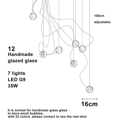 Modern LED home interior lighting ceiling chandelier, coloured glass lustre, dimmable, suitable for living room and staircase