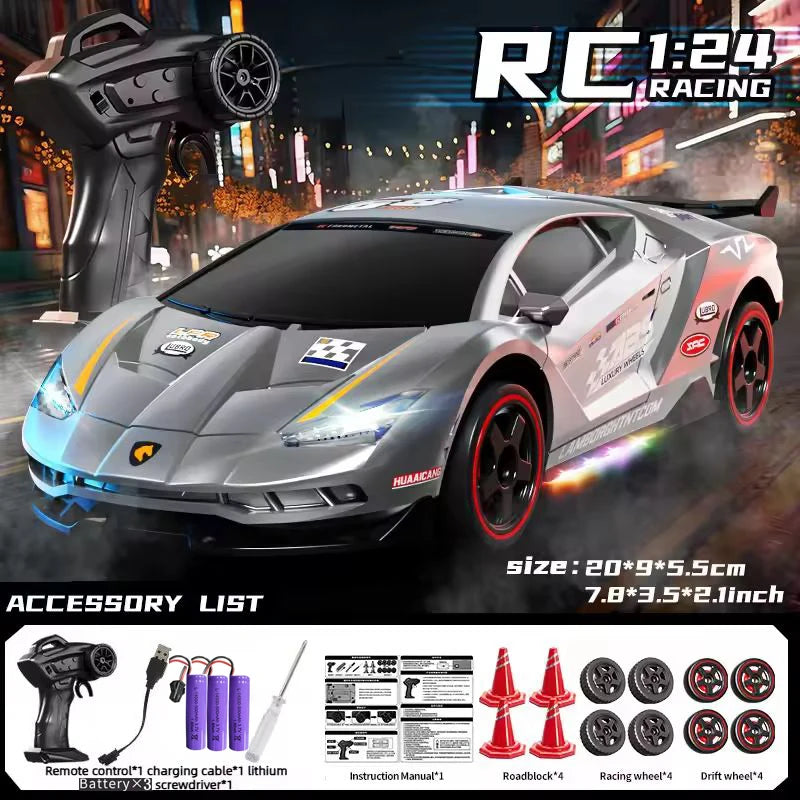 RC Drift Car 1:24 Remote Control Car for Adult 4WD High Speed RC Cars with LED Lights 2.4G Extra Drifting Tires Vehicle Toy