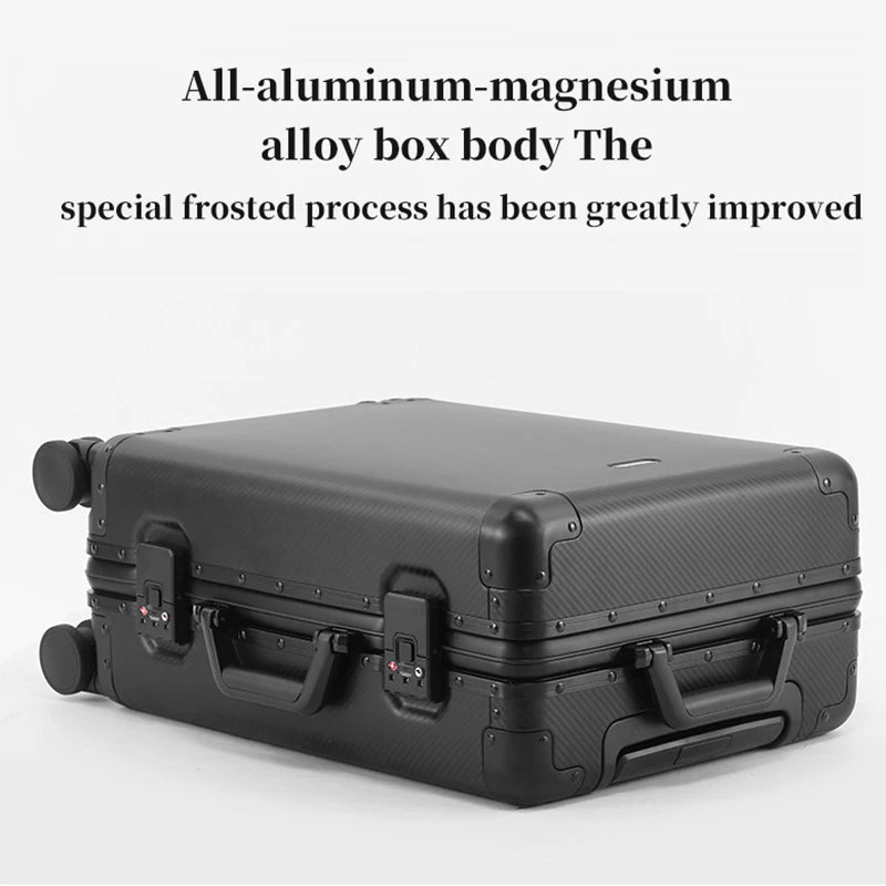 Carry-On Luggage - Premium Aluminum-Magnesium Alloy Trolley Suitcase, New Design, Carbon Fiber Reinforced, TSA-Approved Lock