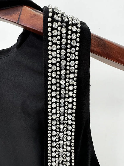 New Fashion Heavy Beaded Dress for Women Streetwear Trend Elegant Slimming Sexy Backless Velvet Dresses Clothing