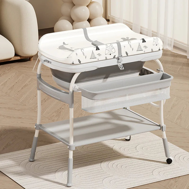 Baby Changing Table with Bathtub Foldable Infant Diaper Station Portable with Storage Tray Anti-rollover Design Diaper Table