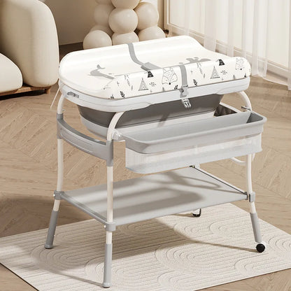 Baby Changing Table with Bathtub Foldable Infant Diaper Station Portable with Storage Tray Anti-rollover Design Diaper Table