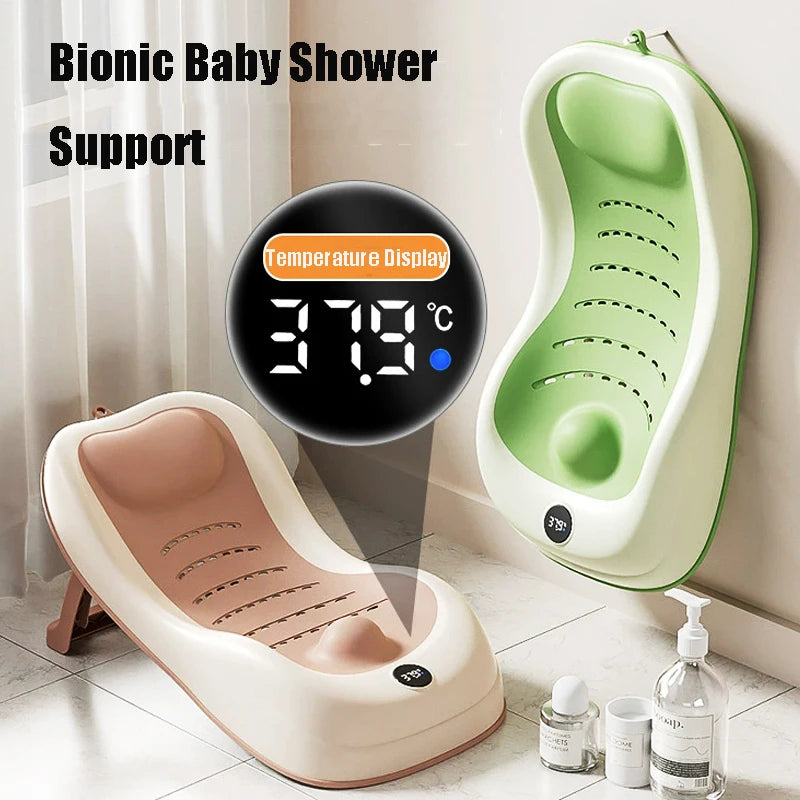 Foldable Baby Bath Support Newborn Bathtub With Sensing Temperature Non-Slip Infrant Shower Bed With Support Bracket