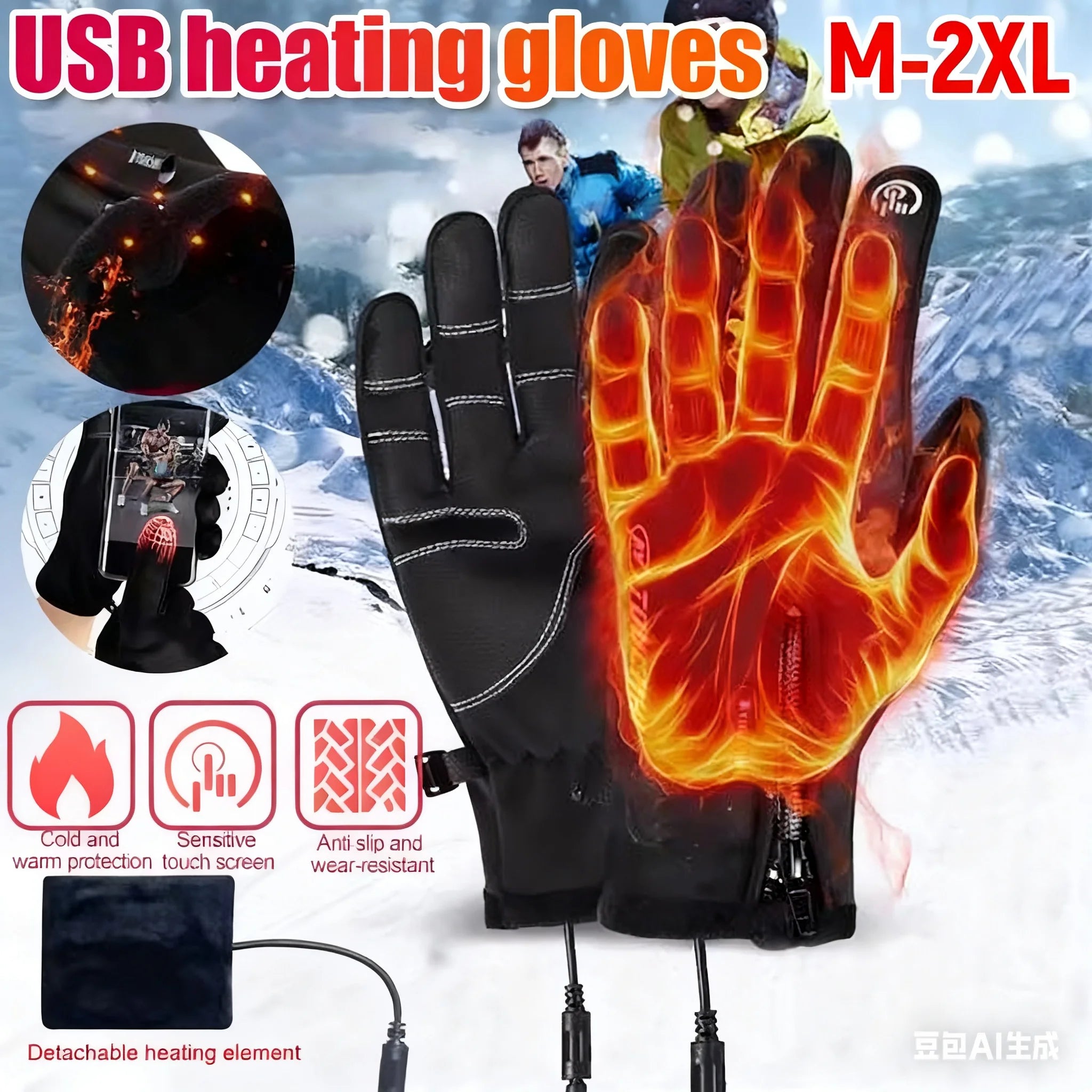 Heated Gloves Eletric Thermal Heat Gloves Winter Warm Skiing Snowboarding Hunting Fishing Waterproof Heated Rechargeable Gloves