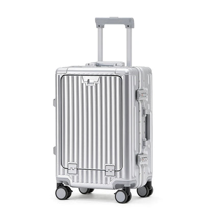 1-Piece Set 20inch Function Computer Aluminum Frame Trolley Suitcase Carry-On Luggage with Shock-Absorbing Brake, Silent Universal Wheels, Cup Holder Function, Phone Holder Function, USB Charging Function, Suitable for Busine