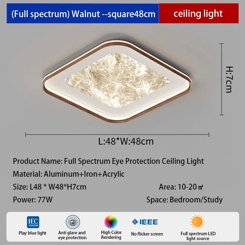 LED antique style living room, dining room, bedroom ceiling light, simple cloud and fog eye protection walnut sky flower light