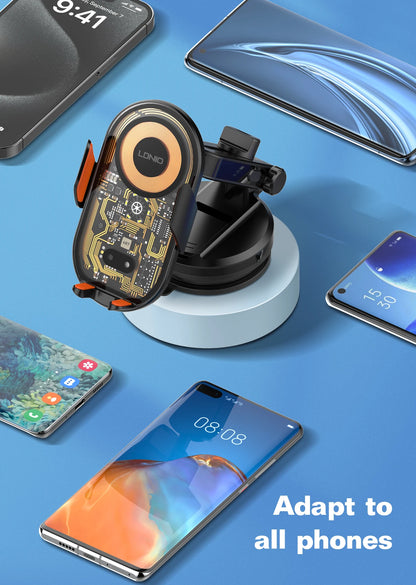 15W Wireless Charging Car Mount Phone Holder Mount Hands-Free Universal Cell Phone Mounts for Dashboard/Windshield 360° Rotation