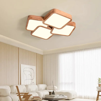 Led Light Lamp Living Room Light Nordic Wood Wind Suction Ceiling Light Solid Wood Creative Geometric Square Hall Main Light