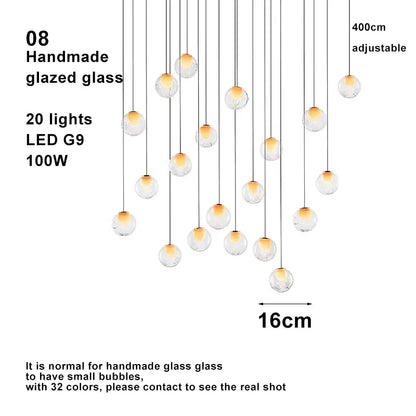 Modern LED home interior lighting ceiling chandelier, coloured glass lustre, dimmable, suitable for living room and staircase