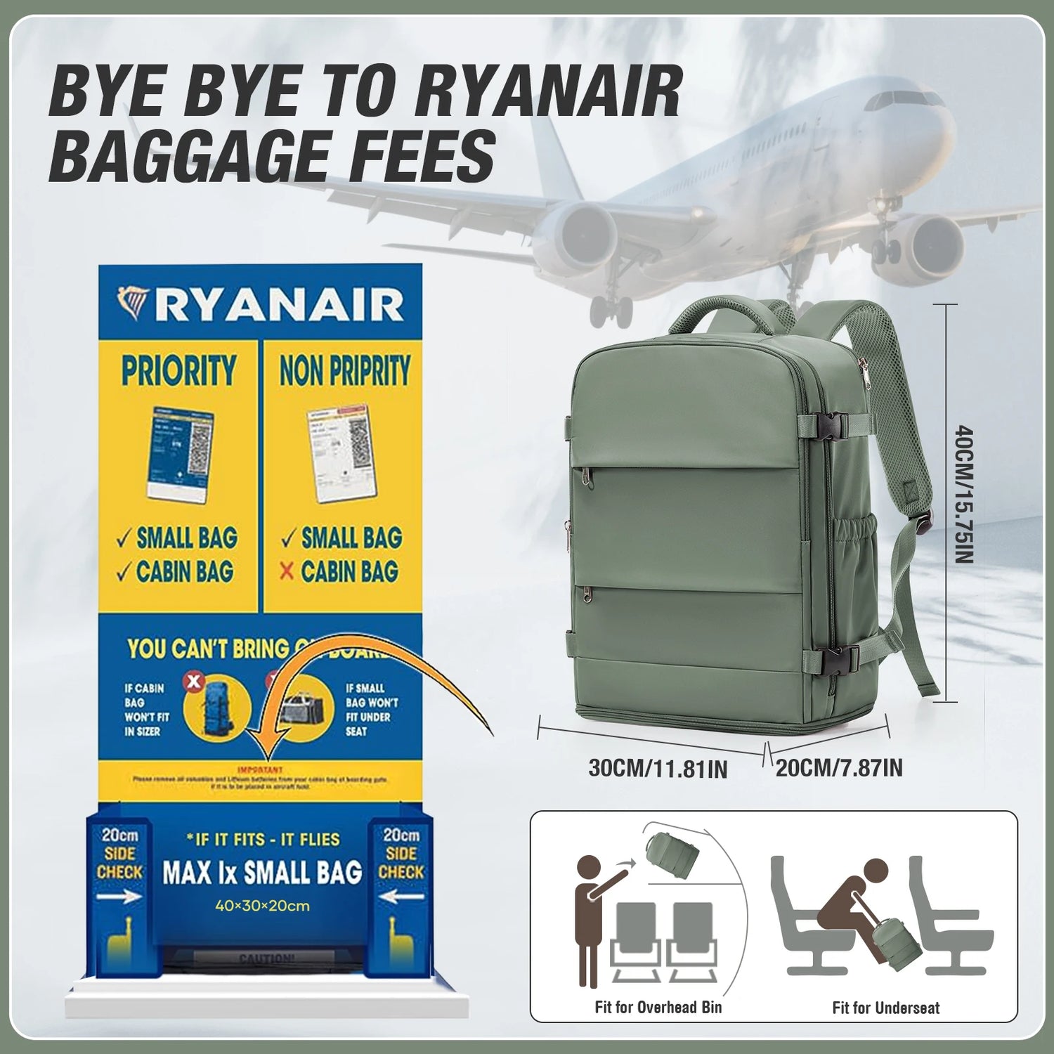 Hand Luggage Ryanair 40x30x20 Travel Backpack Carry-on Bag Aircraft Cabin max wizz air Backpack, Women&