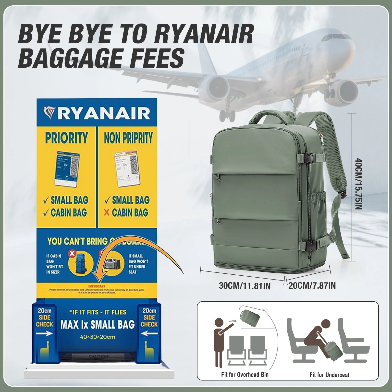 Hand Luggage Ryanair 40x30x20 Travel Backpack Carry-on Bag Aircraft Cabin max wizz air Backpack, Women&