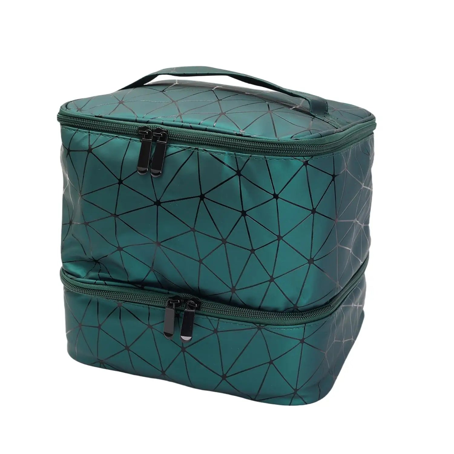 Travel Makeup Organizer Double Layer Cosmetic Bag PU Leather Waterproof Large Capacity Toiletry Storage Case Portable Beauty Bag