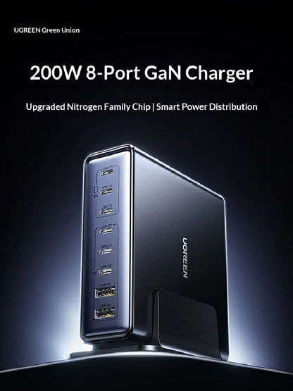 UGREEN 200W GaN Charger 8 in 1 Desktop Laptop Fast Charging Stand For Phone Tablets Smart Watch Desktop Charging Station