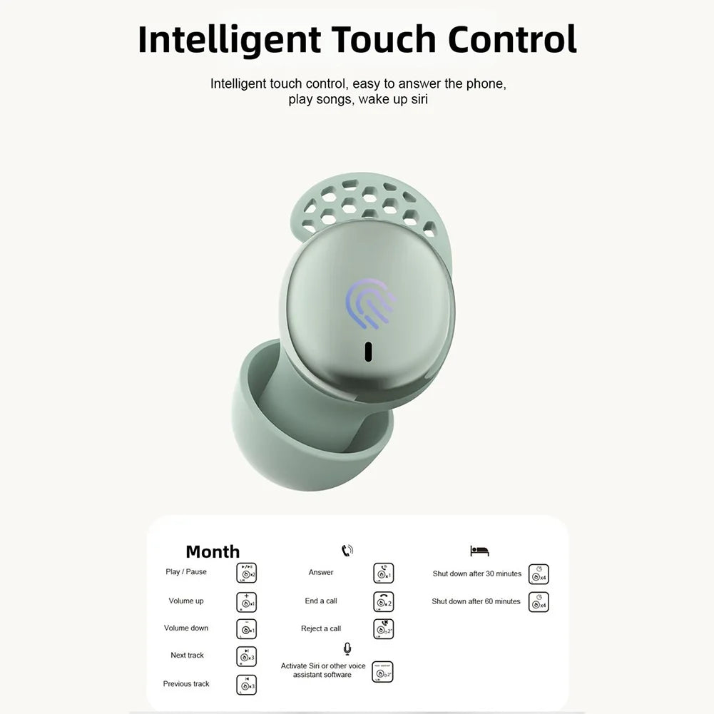 Wireless Sleep Earbuds In Ear Physical Noise Reduction Earphones For Side Sleepers Charging Case LED Display 5.5H Music Playback