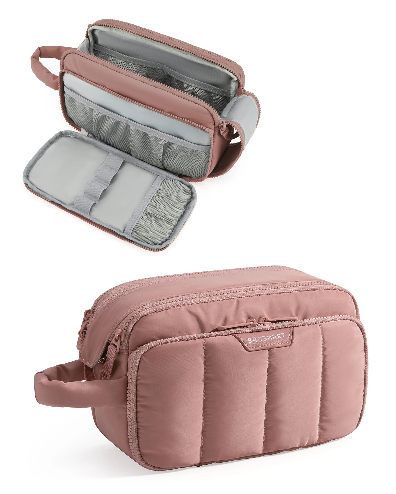 BAGSMART Travel Makeup Bag Cosmetic Organizer Case for Travel Essentials Toiletries Accessories Bottles Brushes