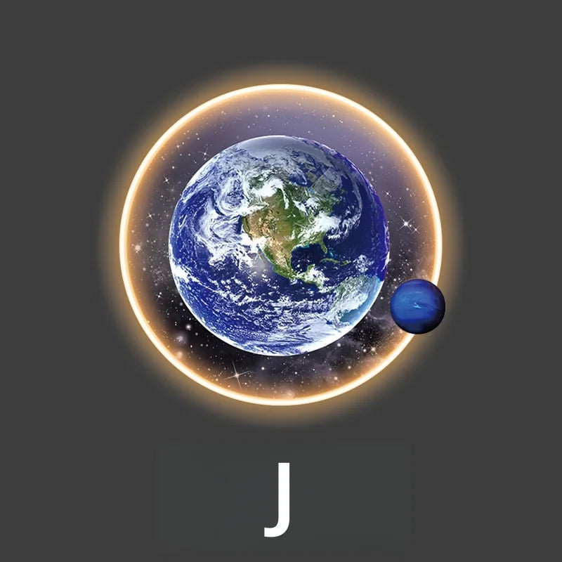Light Luxury Moon Luminous Entrance Circular Painting Atmosphere Planet with Light Mural Light Bedroom Corridor Decorative Mural