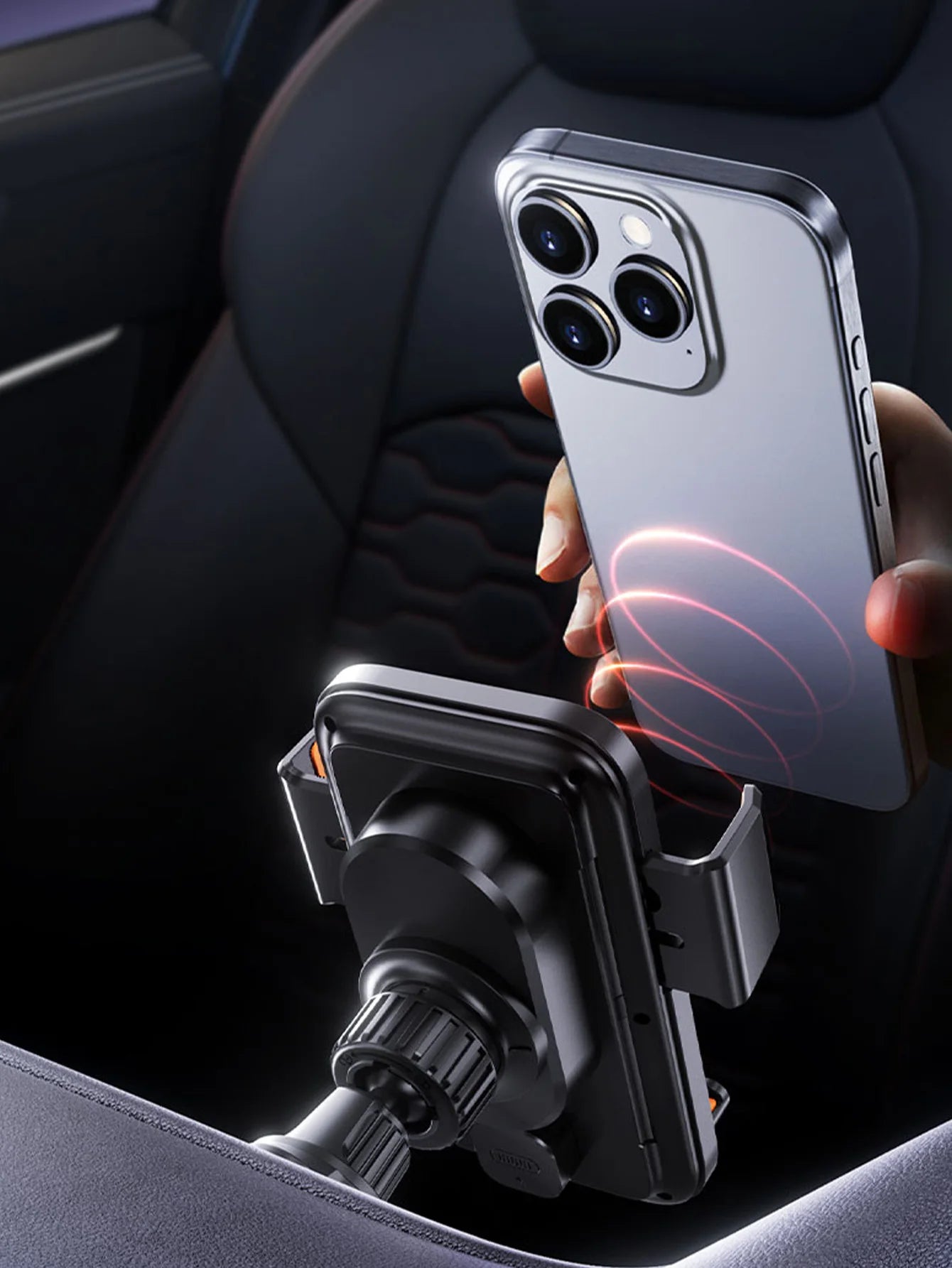 Car-mounted wireless charging stand for mobile phones,electrically rotating and magnetic suction type