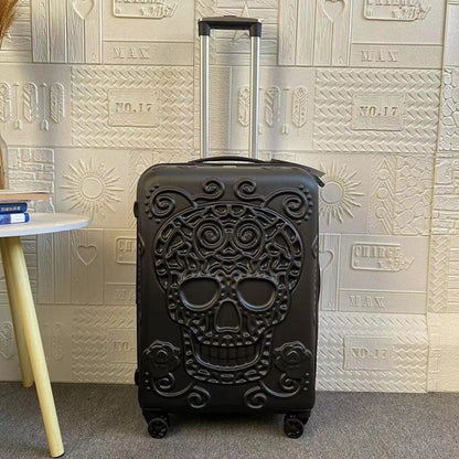 Personality pop elements travel luggage Punk Trend Skeleton suitcase 20" boarding box 24/28" customs lock carry on trolley bag