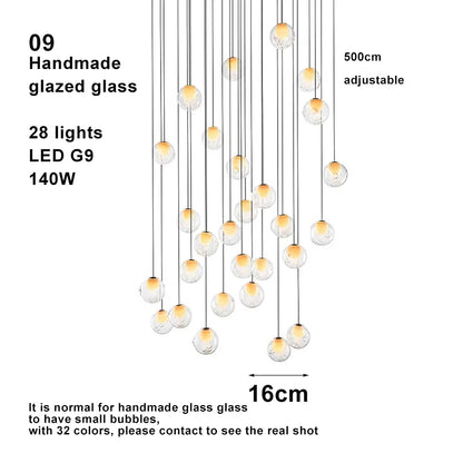 Modern LED home interior lighting ceiling chandelier, coloured glass lustre, dimmable, suitable for living room and staircase