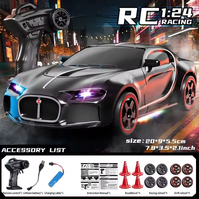 RC Drift Car 1:24 Remote Control Car for Adult 4WD High Speed RC Cars with LED Lights 2.4G Extra Drifting Tires Vehicle Toy