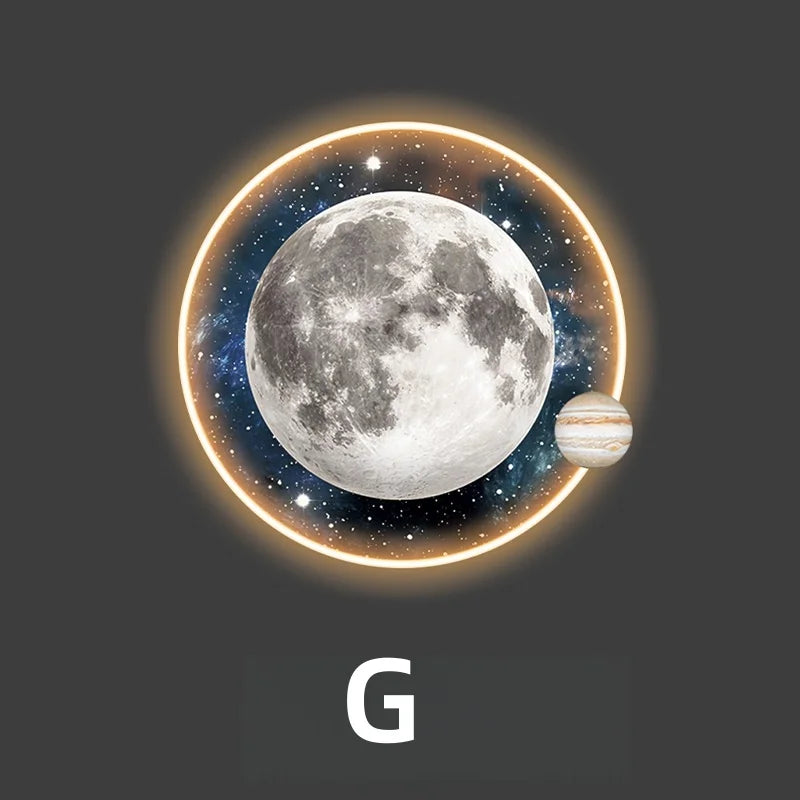 Light Luxury Moon Luminous Entrance Circular Painting Atmosphere Planet with Light Mural Light Bedroom Corridor Decorative Mural