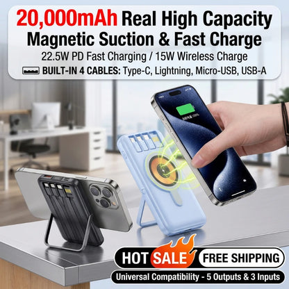 Magnetic Suction Wireless Charger 200000mAh Fast Charge Powerbank Built-in Stand Portable External Battery For Smartphone