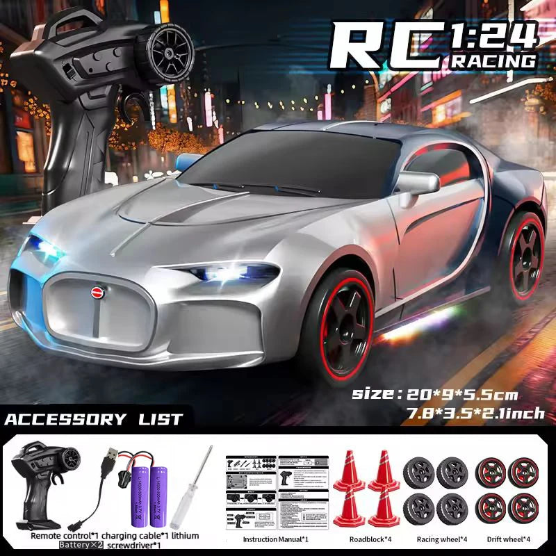 RC Drift Car 1:24 Remote Control Car for Adult 4WD High Speed RC Cars with LED Lights 2.4G Extra Drifting Tires Vehicle Toy