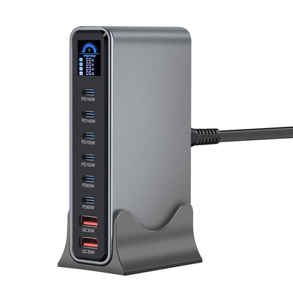 670W GaN Fast Charging Desktop Charger with Display 140W USB-C Port 8-Port Multi-Device Charging Station for Phones And Tablets