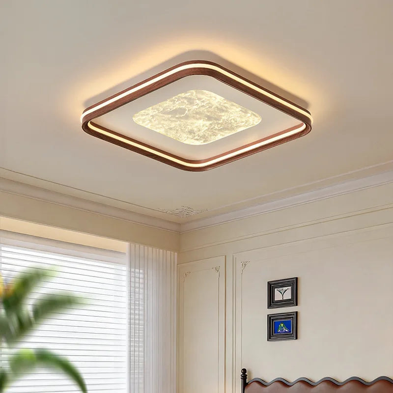 LED antique style living room, dining room, bedroom ceiling light, simple cloud and fog eye protection walnut sky flower light