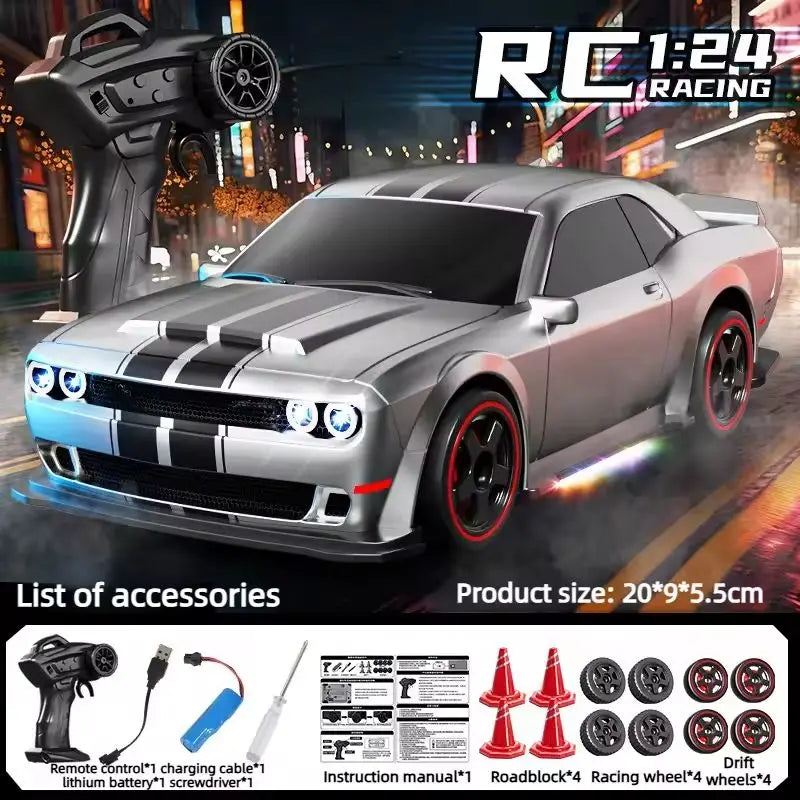 RC Drift Car 1:24 Remote Control Car for Adult 4WD High Speed RC Cars with LED Lights 2.4G Extra Drifting Tires Vehicle Toy