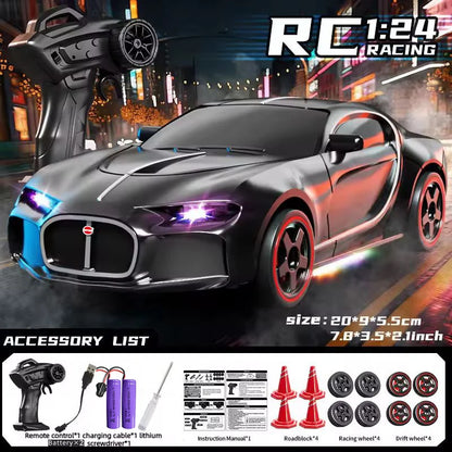RC Drift Car 1:24 Remote Control Car for Adult 4WD High Speed RC Cars with LED Lights 2.4G Extra Drifting Tires Vehicle Toy