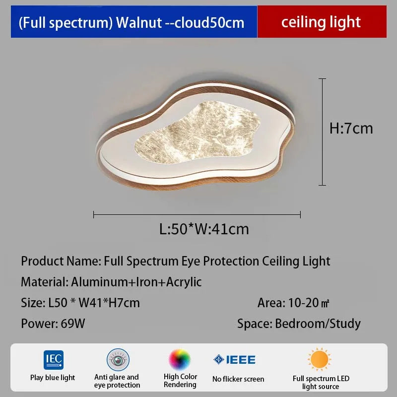 LED antique style living room, dining room, bedroom ceiling light, simple cloud and fog eye protection walnut sky flower light