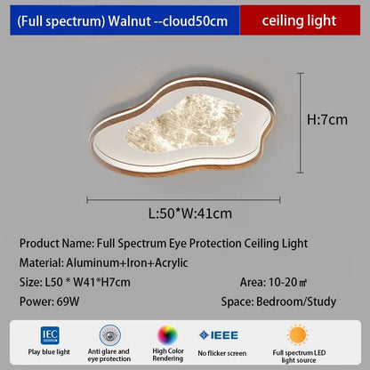 LED antique style living room, dining room, bedroom ceiling light, simple cloud and fog eye protection walnut sky flower light