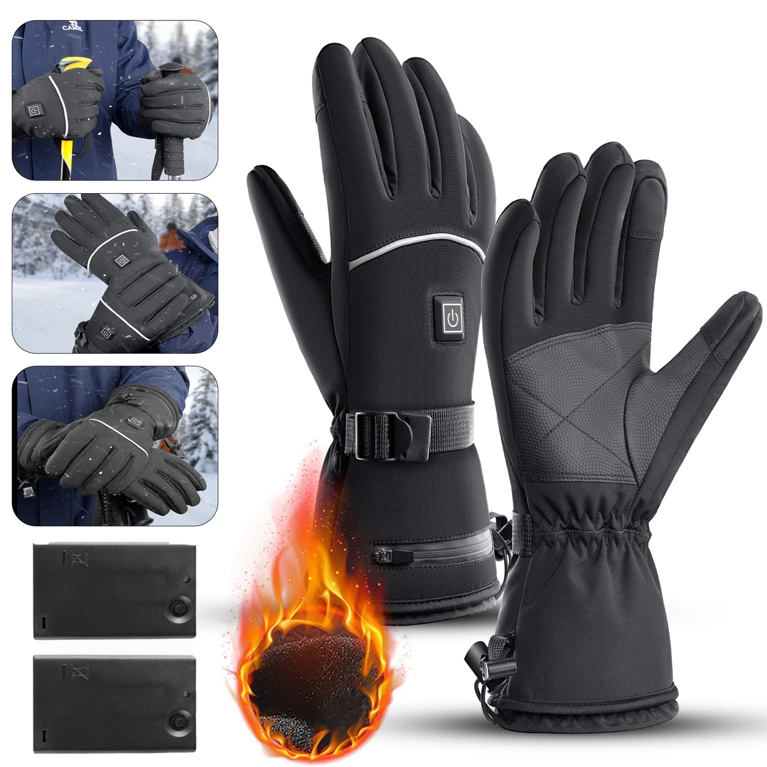 Electric Heated Gloves Motorcycle Winter Moto Heated Gloves Warm Waterproof Rechargeable Heating Thermal Gloves For Snowmobile